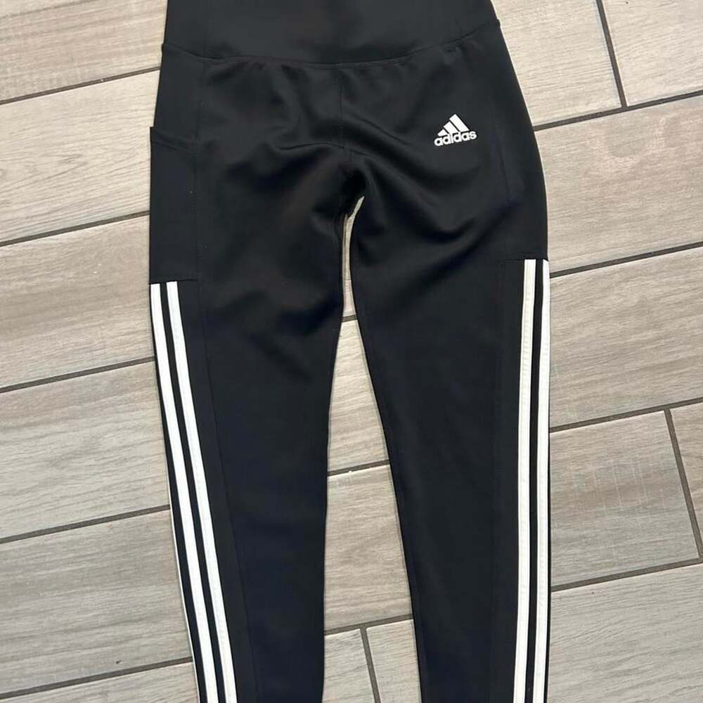 Adidas Aeroready Leggings Size M Black White Stripe Activewear